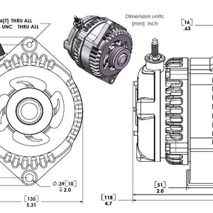 Marine 170 amp high output alternator for Ski / Wake Board Boats with 12SI 6.61 inch bolt pattern - V-Belt Pulley