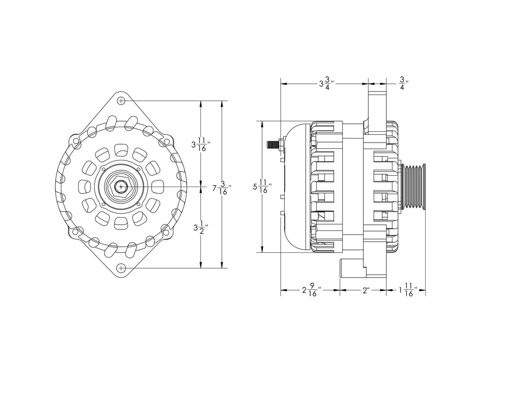 E Series Billet 250A alt - Fits 6/12 CS144 - Machined finish