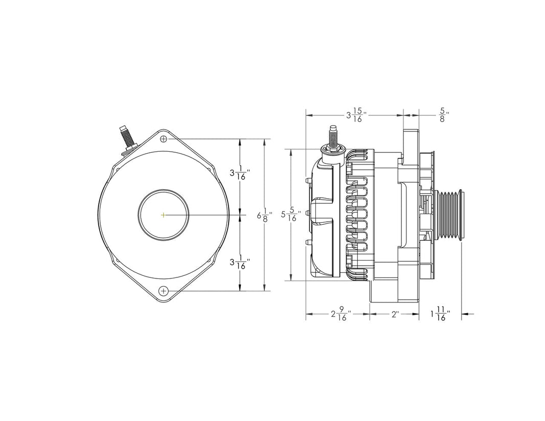 S Series  240 Amp Alternator with 6.15" Bolt Pattern - POLISHED w/ March Pulley