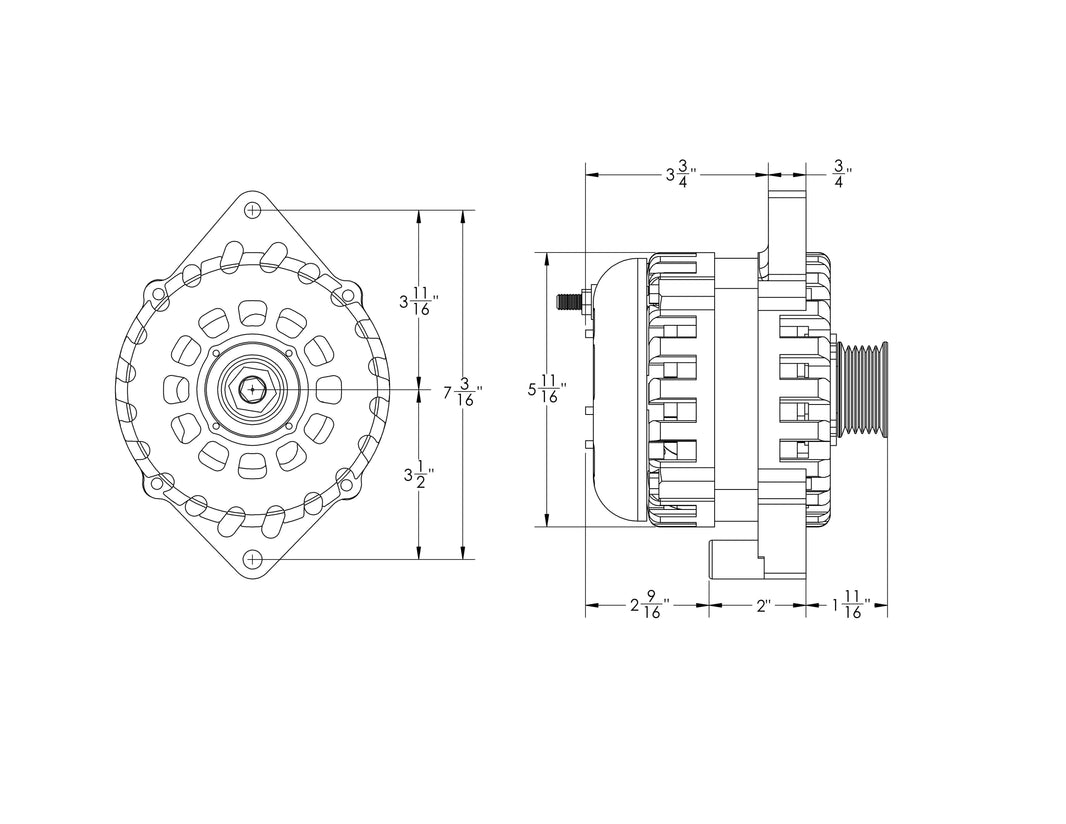 E Series Billet 250A alt - Fits 6/12 CS144 - BLACK finish | B7864250B | in 1986 - 1991 | Brand Mechman